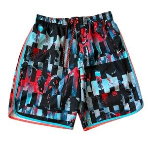 VTG Y2K Nike Board Short Swim Trunks Abstract Liner Pockets Red/Black/Blue XL
